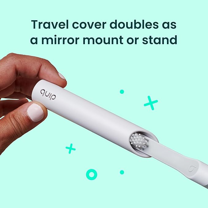 Quip Plastic Sonic Toothbrush, Electric Toothbrush for Adults –Time Travel & Soft Bristles with Travel Case & Replaceable Brush Head -3-Month Battery Life - Marine Blue
