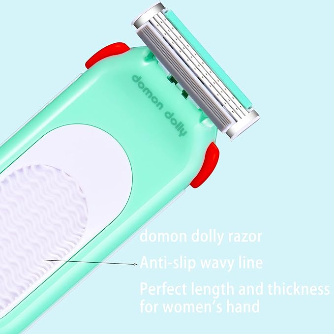 Domon dolly Razors for Women 6 Refills 3 Blades Shaver for Face Legs Bikini area, Comfort Glid, Green