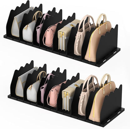 Ronlap Purse Storage Organizer for Closet, Black Closet Bag Storage Dividers Rack Shelf Purse Dividers for Closet Organization Handbag Separators Closet Purse Organizers and Storage, 4 Pack, Black
