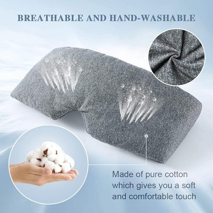FRESHME Cotton Eye Mask for Sleeping in Gift Box - Soft and Adjustable Extensions Sleep Mask with Earplugs and Pouch for Women and Men, Blackout Cover for Night Travel Relaxation