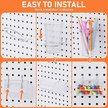 INCLY 30PCS Peg Board Organizer Accessories Kit, Pegboard Hooks Assortment with Bins, Cups, Wire Baskets and Paper Towel Holder for 1/8“ and 1/4” Pegboard Garage Workbench Craft Room Organizing Tools
