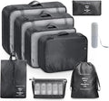 9 Set Packing Cubes for Suitcases, Aydicon Travel Luggage Packing Organizers with Laundry, Toiletry Bag, Compression Storage Shoe Bag, Toothbrush Case, Travel Essentials (Black)