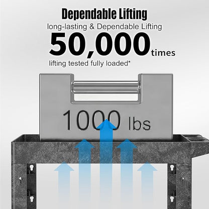 34"*17" Heavy Duty Utility Cart, 2 Shelf Plastic Rolling Cart Tool Cart with Ergonomic Handle 5" Swivel Casters 4 Hooks 1000lbs Capacity for Garage, Warehouse, Cleaning