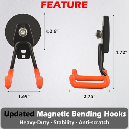 MUTUACTOR Updated Magnetic Hooks Heavy Duty,20lbs Anti-Scratch Strong Garage Magnet Hook,2PCS Anti-Slip Magnetic Tool Hooks for Organizing Cordless Impact Drivers Garden Shovel Tool Box