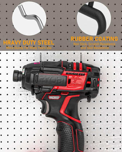 INCLY 36 Pack Heavy Duty Pegboard Hooks, 1/4" Pegboard Drill Holder Tool Utility Hooks, Peg Board Tool Hangers Accessories for Hanging Power Tools, Drill, Hammer, Workbench, Garage