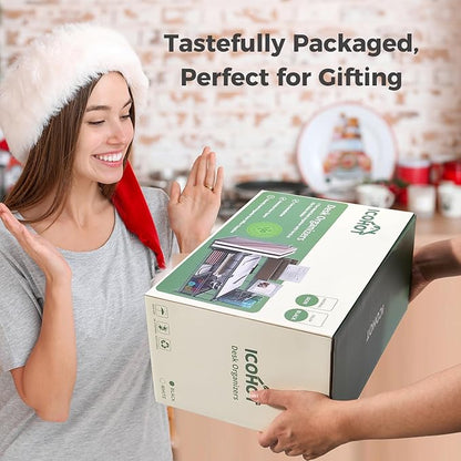 Desk Organizers and Accessories, 4 Tier Paper Letter Tray Organizer Holder Desk Organization with Drawer, Mesh Desktop Organizer with Vertical File Holder Workspace Accessories for Office Supplies