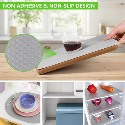 Light Gray Shelf Liners for Kitchen Cabinets Non Adhesive Drawer Liner for Bathroom Waterproof Refrigerator Liners for Shelves Fridge Plastic Mats Cabinet Cupboard Liner 17.5 x 393.7 Inches