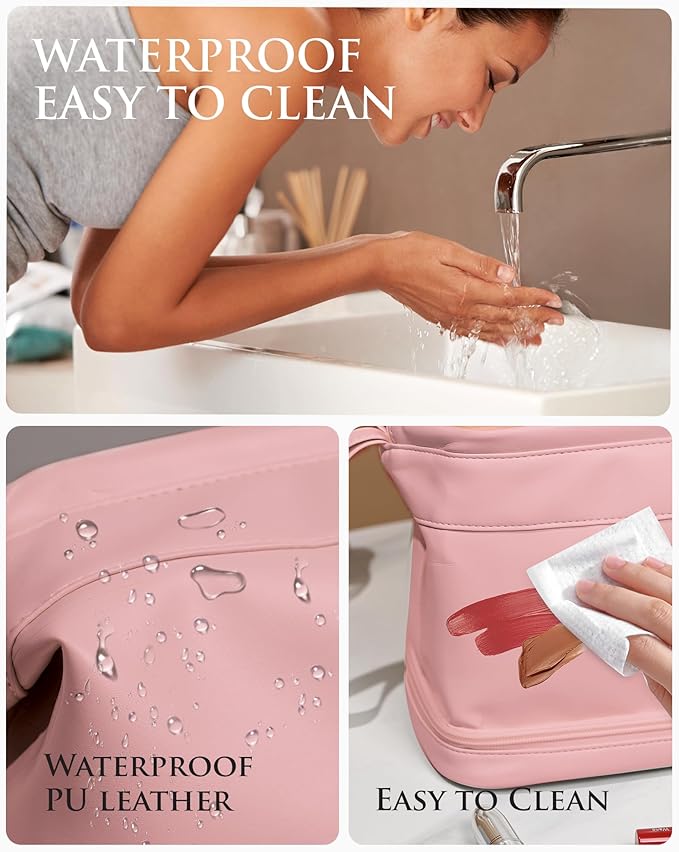 Gifts for Girls, Initial Large Makeup Bag, Personalized Double Layer Cosmetic Bag with Makeup Brush Organizer, PU Leather Travel Toiletry Bag Gift For Daughter, Preppy Things For Girls