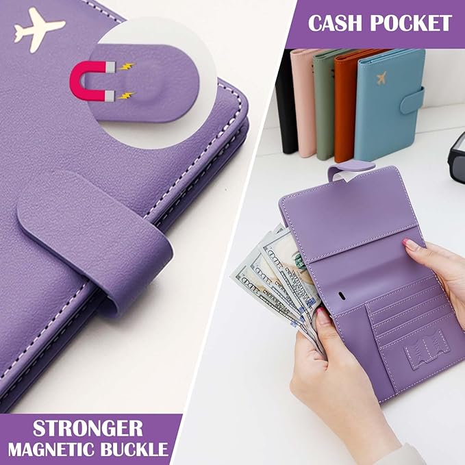 Melsbrinna Premium Leather Passport Holder Covers Case, Waterproof Rfid Blocking Travel Wallet Passport Holder with Pen Holder, Cute Passport Book for Women/Men