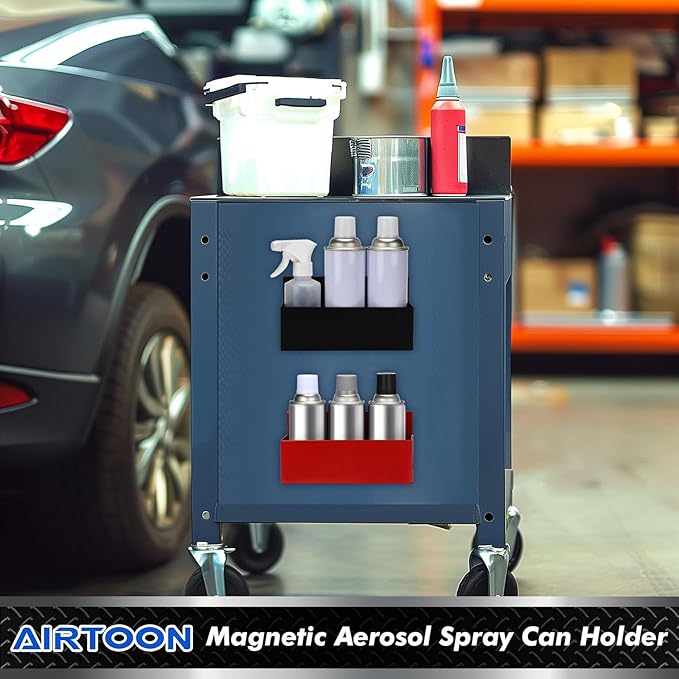 AIRTOON 2PCS Magnetic Aerosol Spray Can Holder, Magnetic Bottle Holder for Garage, Workspace and Home, Red and Black