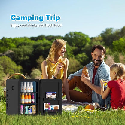 22L/30Cans Mini Fridge for Bedroom, 12v DC Portable Cooler & Warmer, Mini Refrigerator with Glass Front, for Car Office Desk & Dorm Food Beverage Skincare Makeup (Black)