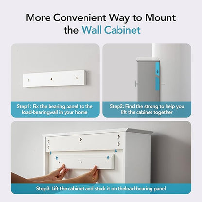 Bathroom Wall Cabinet with Lighting & Tissue Hole, Wall Mounted Glass Door Medicine Cabinet Over Toilet Storage for Laundry Room Kitchen