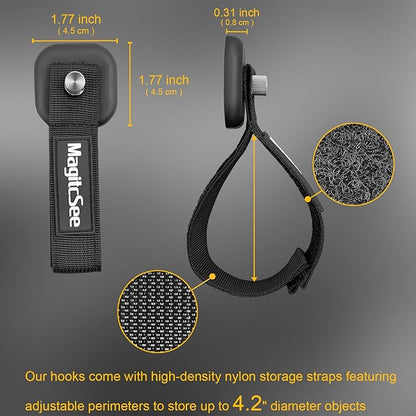 Updated 4 Pack Heavy Duty Magnetic Hook Straps for Extention Cords, Powerful Cruise Garage Storage Hook Ties for Hanging Cables, Garden Hoses Ropes, Workshop Tool Box Magnet Organize Hangers for Tools