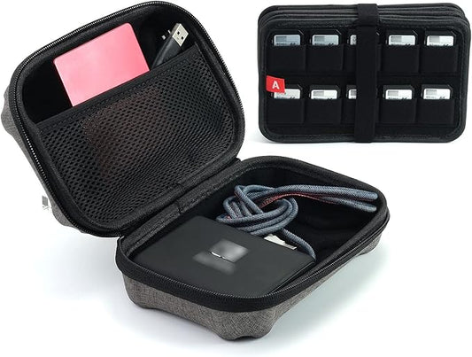 PROfezzion 100 Slot Shockproof Memory Card Case - Weather Resistant SD Card Holder for Nintendo Switch, PS Vita, CFexpress, SDXC, SDHC, with Detachable Case, Gray