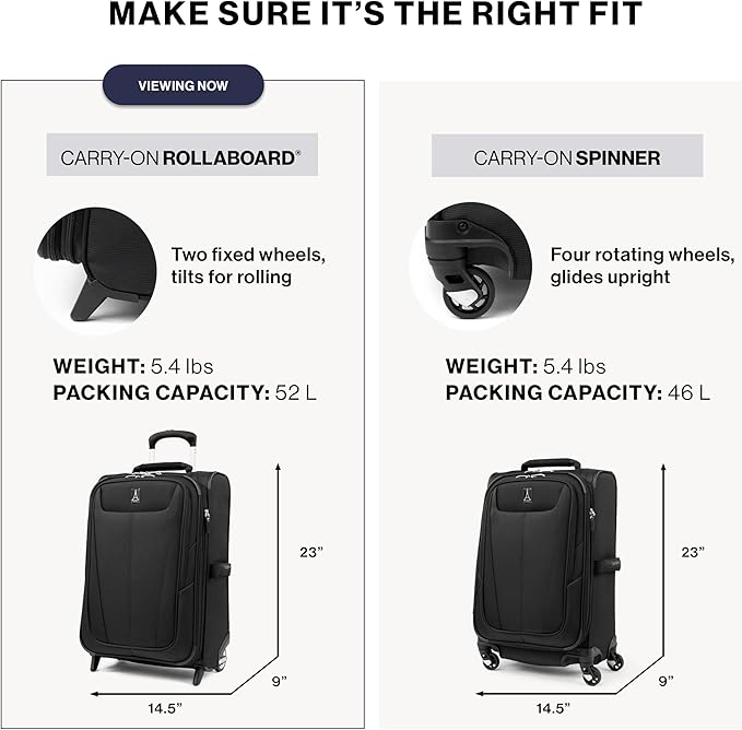 Travelpro Maxlite 5 Softside Expandable Upright 2 Wheel Carry-on Luggage, Lightweight, 22-Inch — Black