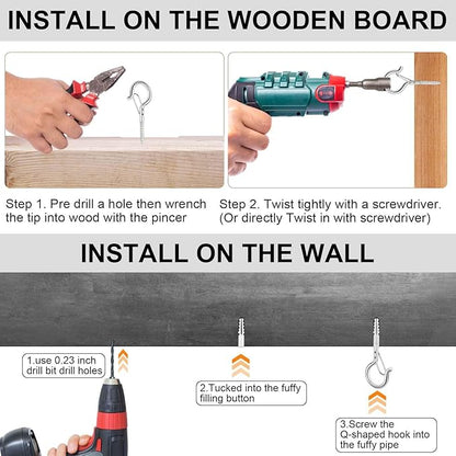 48 PCS Q-Hanger Hooks, Screw Hooks for Outdoor String Lights, Safety Buckle Design Cup Eye Hook for Hanging Christmas Lights, Plants, Mounted on Wall Ceiling, Include 1 Wing Nut Driver, Silver