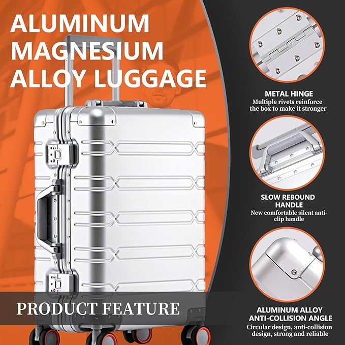 WEICHEN All Aluminum Carry On Luggage 22x14x9 Airline Approved 20 Inch Hard Shell Suitcase with Spinner Wheels and TSA Lock