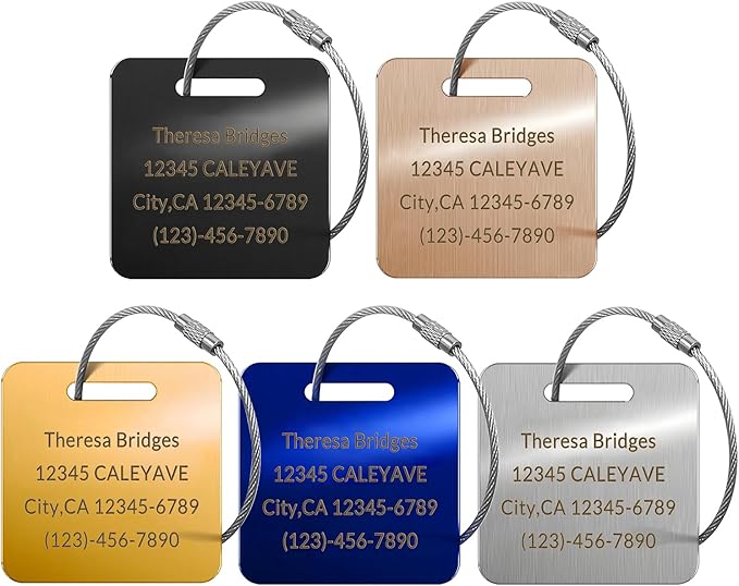 (5Pack Made in USA) Custom Personalized Luggage Tags-Customized Unique tag for Suitcase Backpack Travel,Bags (Black (2 × 2))