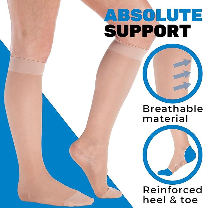 (3 Pairs - Closed Toe) Made in USA - Sheer Compression Stockings for Women 15-20mmHg - Womens Compression Socks for Circulation during Travel, Airplane, Sport, Athletic - Nude, X-Large - A101NU4-3