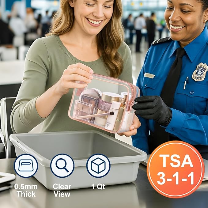 PACKISM TSA Approved Toiletry Bag, 3 Pack Clear Makeup Bag, Travel Makeup Cosmetic Pouch for Women, Carry on Airport Airline Compliant Bag, White (for age 12 or above)