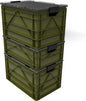 SIDIO CRATE Starter Pack - Two Full Size and One Half Size SidioCrate, Stackable Outdoor Organizer Storage Bins with Clear Lid and Dividers - Green