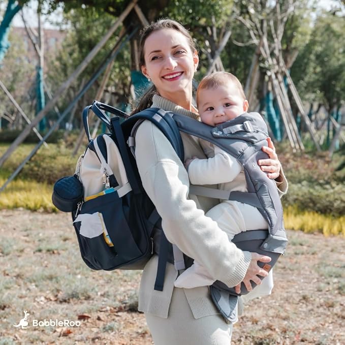 BabbleRoo Grow Carrier – 6-in-1 Baby Carrier with Hip Seat, Ergonomic, Cozy & Adjustable Toddler Carrier 7-50 lbs with Hip & Lumbar Support, Hood for Sun Protection, Newborn to Toddler, Kangaroo Rose