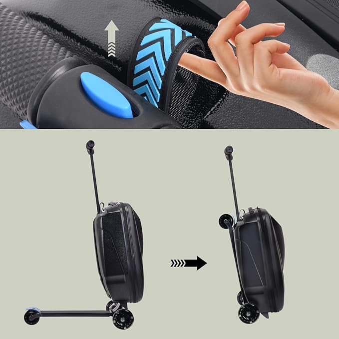 20" Scooter Suitcase for Kids, 2-in-1 Ride On Luggage with Wheels for Boys & Girls Ages 4-15, Foldable Hardshell Carry On Lightweight Travel Suitcase for Airplane