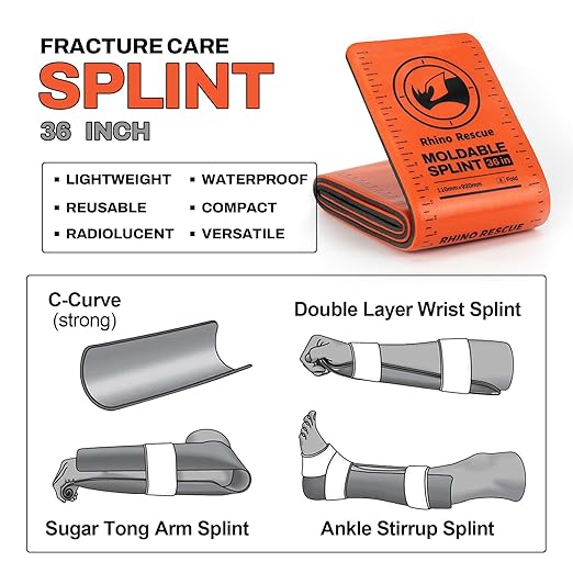 RHINO RESCUE First Aid Splint 36" X 4.3" Orange-Gray, Keep Bones in Position (1, Folded)