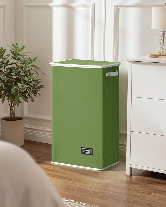 SOLEDI Laundry Hamper with Lid 100L Large & Tall Collapsible Laundry Basket, Clothes Hamper with Bag Removable Easy to Carry, Dirty Hampers for Bedroom, Bathroom, Dorm, College, Dark Green