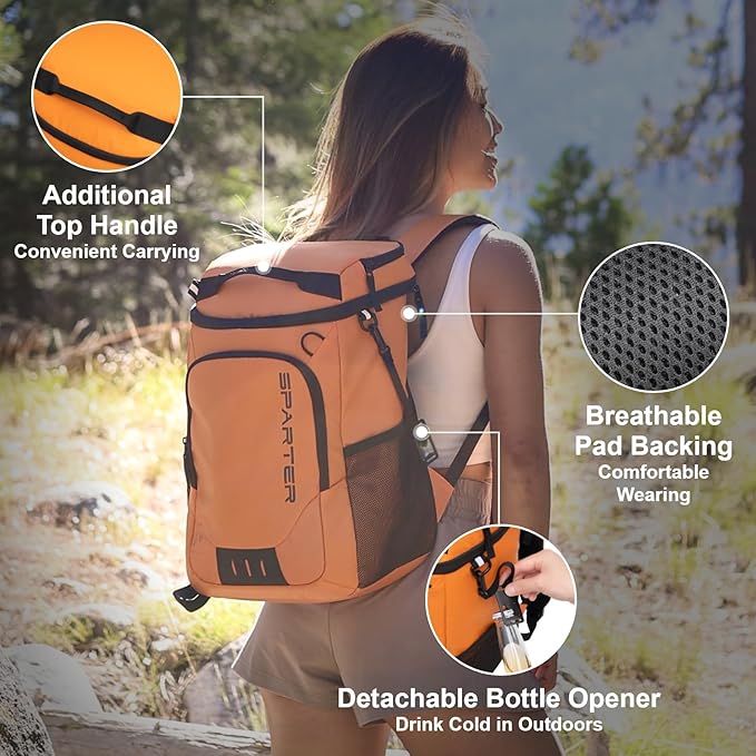 SPARTER Backpack Cooler Insulated Leak Proof 33/49 Cans, 2 Insulated Compartments Thermal Bag, Portable Lightweight Beach Travel Camping Lunch Backpack for Men and Women
