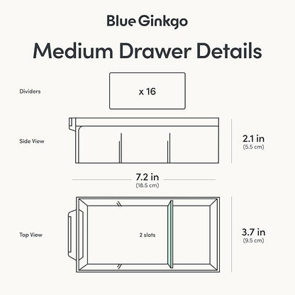 Blue Ginkgo Medium 16-Drawer Cabinet – Stackable Clear Organizer for Hardware, Beads, Plastic Bricks, Office, and Craft Storage (Made in Korea, Blue)