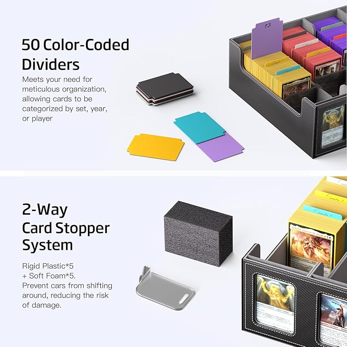 Trading Card Storage Box 5-Row 3900+ Capacity,TCG MTG Card Case with Magnetic Lid & Commander Display,Top Loader Storage for Sports Cards,Includes Dividers Dice Box