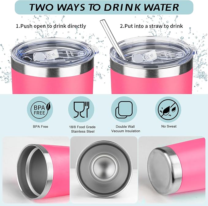 20oz Tumbler with Straw and Brush, Stainless Steel Vacuum Insulated tumbler, Double Wall Insulated Coffee Tumbler for Outdoor, Home, Travel,Office (Peach,1pcs)