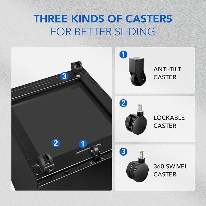 FLEXISPOT 3-Drawer Mobile File Cabinet for Home Office - Under Desk Storage, Locking Keys, Organizer for Legal/Letter/A4 Files, Black