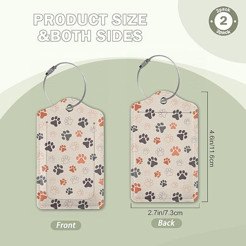 2 Pack Luggage Tags for Suitcase,Dog Cat Paws Leather Luggage Tag Bag Tags Identifiers Privacy Cover Id Label with Steel Loop for Women Men Girls Boys Travel