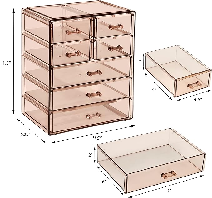 Sorbus Acrylic Makeup Organizer - Organization and Storage Case for Cosmetics Make Up & Jewelry - Big Clear Makeup Organizer for Vanity, Bathroom, College Dorm, Closet, Desk (3 Large, 4 Small Drawers)