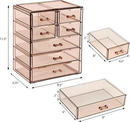 Sorbus Acrylic Makeup Organizer - Organization and Storage Case for Cosmetics Make Up & Jewelry - Big Clear Makeup Organizer for Vanity, Bathroom, College Dorm, Closet, Desk (3 Large, 4 Small Drawers)