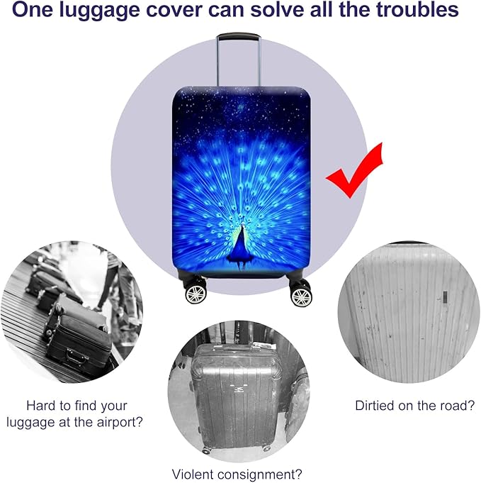 7-Mi Suitcase Cover 3D Print Design Travel Luggage Protector Trolley Case Cover 22"-24" Sleeve, BluePeacock