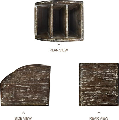 Rustic Brown Wooden Desk Organizer Farmhouse Wood Remote Control Caddy, Vintage 3 Slot Tabletop Desktop Office Supply Storage Rack Desktop TV Remote Control Holder Home Decor Office Supplies Storage