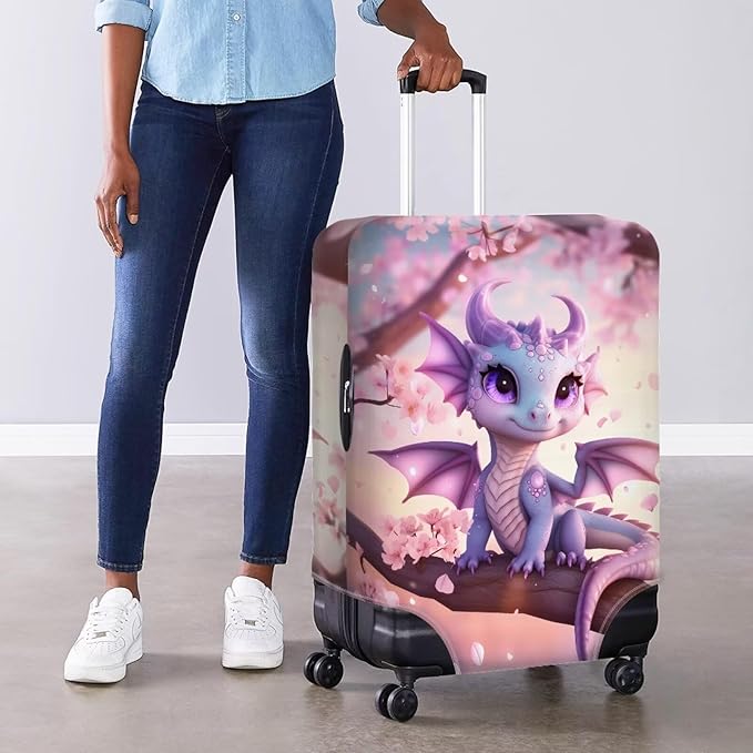 Dragon Suitcase Cover Elastic Thickness Travel Luggage Protector with Invisible Zip Washable Anti-Scratch Luggage Covers Universal Fits 30-32'' Spandex Baggage Case, Cherry Floral