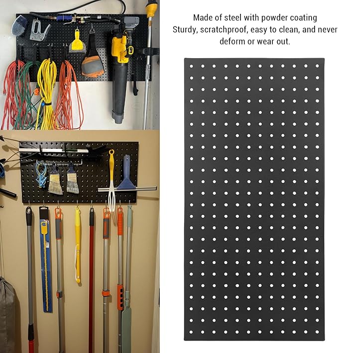 Fydun Metal Pegboard Wall Panels Steel Modular Peg Board Organizer Garage Workbench