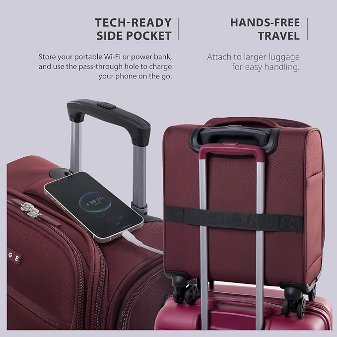 Verage Underseat Carry On Luggage with Wheels, 14.5-Inch Spinner Small Suitcase, Softside Lightweight Travel Bag for Men and Women, Airplane Carry On Bag, Burgundy Red