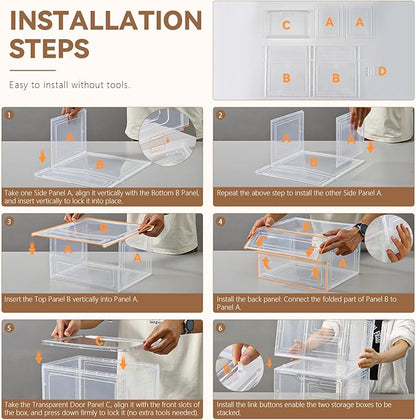 Closet Organizers and Storage, Acrylic Clear Plastic Storage Bins with Magnetic Door, 8 Pack Storage Containers for Clothes Home Organization Purse Bag Cabinet Display Closet Organizer System