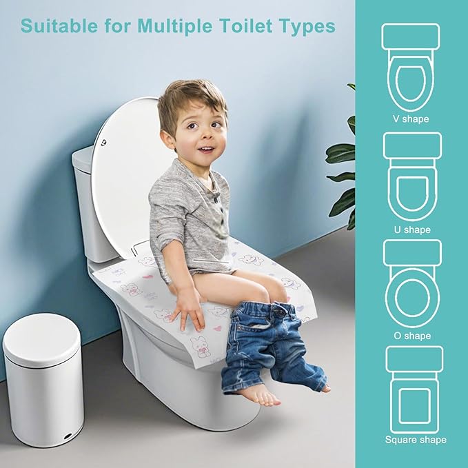 50 Packs Toddler Toilet Seat Covers Disposable, Disposable Toilet Seat Covers for Travel Waterproof Non-Woven, Travel Essentials for Kids Toddlers Potty Training (Individual Package)