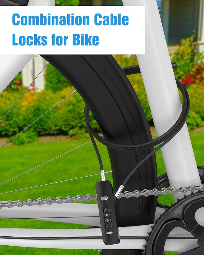 Combination Lock, 4-Digit Steel Cable Locks with Code, Locks for Lockers with 3 Lengths Cables for Bikes, File Cabinets, Wardrobes, Small Fences, Refrigerator Door (Black-1pc)