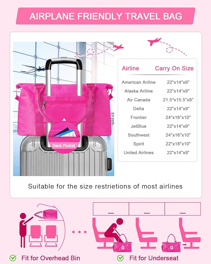 Overnight Bag for Kids Teen Girls Weekender Dance Bag Birthday Graduation Gifts,Initial Travel Duffel Bag Sports Gym Bag Personalized Weekender Bag Carry On Bags Preppy Gifts for Women(Hot Pink, G)