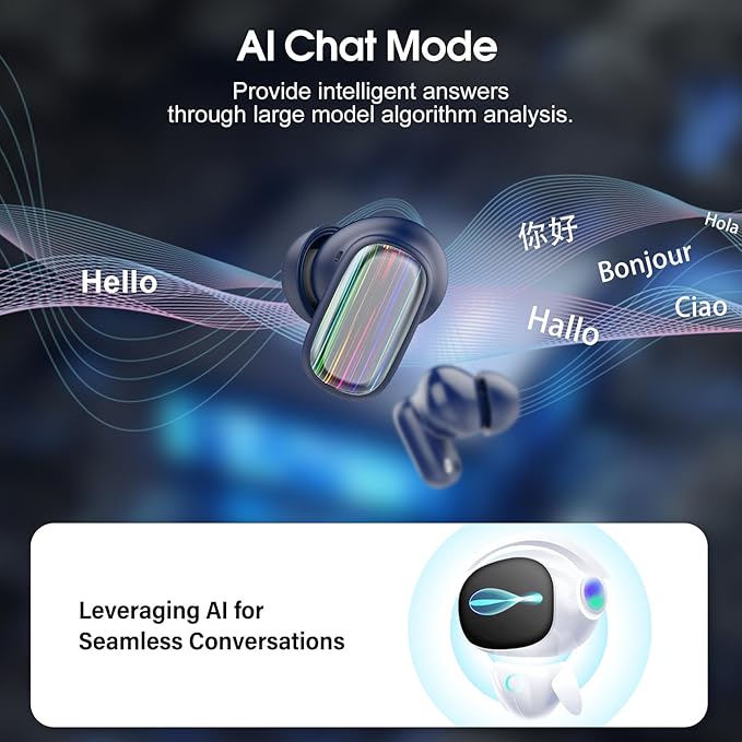 AI Language Translator Earbuds Real Time, 164 Language/6 Translation Modes Translator Earbuds 3-in-1 Translation Headphones, Bluetooth 5.4 Translation Device for Travel Business, Navy Blue