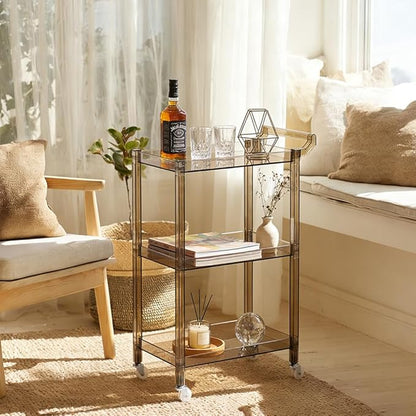 Acrylic Utility Rolling Cart, 3-Tier Clear Acrylic Storage Cart with Pulling Handle & 4 Wheels for Kitchen Living Room Dining Bathroom Laundry, Multifunction Serving Trolley for Small Spaces(Green)