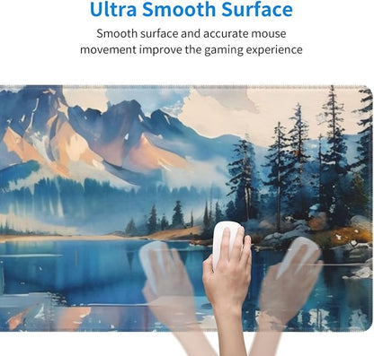 Gaming Mouse Pad, Large Non-Slip Rubber Base Mousepad, Keyboard Mouse Mat, Desk Pad with Stitched Edges, 31.5x11.8inch,Mountain River