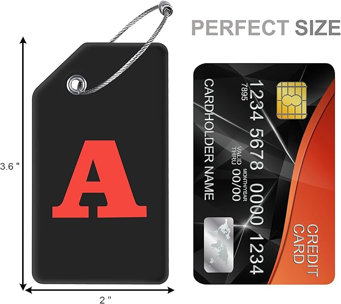 8 Pcs Luggage Tags for Suitcases, 26 Initial Letter Travel Luggage Baggage Identification Labels ID Tags Fully Bendable Tags with Stainless Steel Loop (Letter D, Black)
